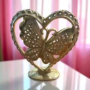 Vintage Metal Torino Butterfly in Heart Earring Holder Display Small Gold Tone